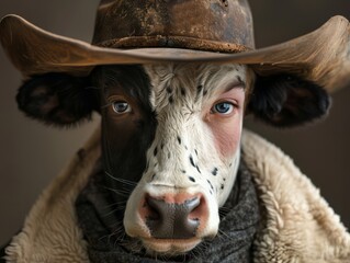 Wall Mural - Half person, half cow, cowboy, generated with AI