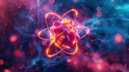 Wall Mural - An ultra-realistic close-up of a neon atom showcasing its intricate atomic structure and distinctive properties in stunning detail. Created with Generative AI.