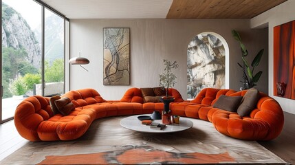 Poster - Create a modern living room with a statement piece of furniture, such as a bold-colored sofa or a unique coffee