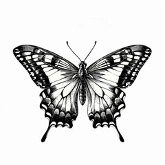 Wall Mural - Monochrome beautiful butterfly with intrinsic patterns.
