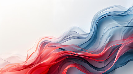 Poster - Beautiful transparent abstract dynamic waves in blue and red colors, white background. AI generated