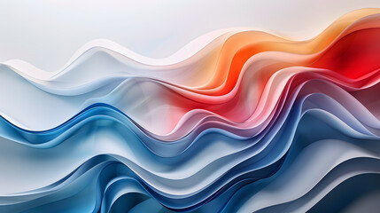 Poster - Beautiful transparent abstract dynamic waves in blue and red colors, white background. AI generated