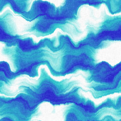 Wall Mural - Wavy tie Dye stripe with linen effect seamless texture. Masculine blue white striped print background. 