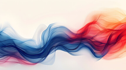 Poster - Beautiful transparent abstract dynamic waves in blue and red colors, white background. AI generated