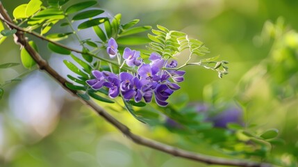 Wall Mural - A purple acacia flower growing on a tree branch in its natural setting
