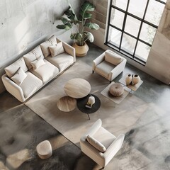 Poster - Living room interior with soft place, decorations, and window view