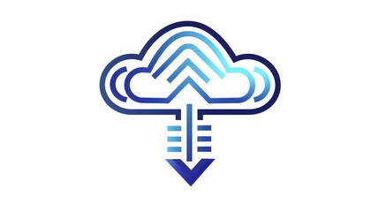 Wall Mural - Dynamic Stylized Upload Icon with Bold Blue Cloud Design