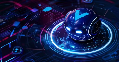 Poster - Social media icons and holograms as virtual assistants, chatbots and AI