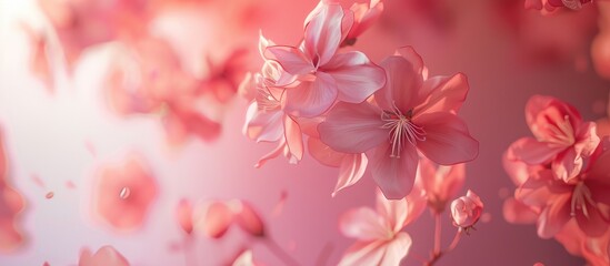 Canvas Print - Ethereal Spring Pink Flowers Floating in the Air on a Soft Pink Background - Levitation Concept - High-Resolution Picture