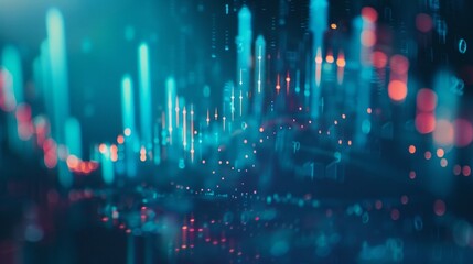 Poster - A blue and red image of a cityscape with a lot of lights