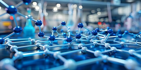 Interconnected molecules forming a network in a laboratory setting. Concept Chemistry, Molecular Structures, Laboratory Research, Interconnected Network, Scientific Experiment