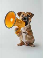 Canvas Print - Puppy Holding a Yellow Megaphone