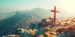© Anastasiia - Symbol of Trust Christian Cross on Mountain. Concept Religious Symbol, Christian Cross, Mountain, Faith, Trust