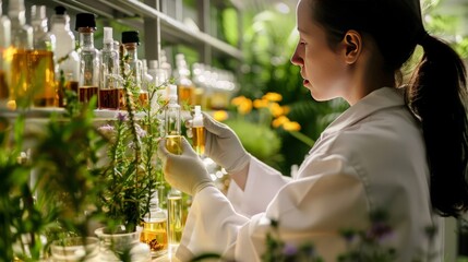 Poster - A researcher studies the chemical composition of different essential oils.