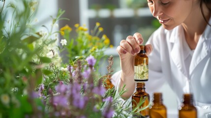 Poster - A researcher studies the chemical composition of different essential oils.