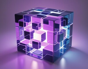Wall Mural - abstract purple light cube