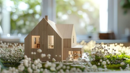 Poster - a scandinavian house model with clean lines, natural materials, and a light, airy feel