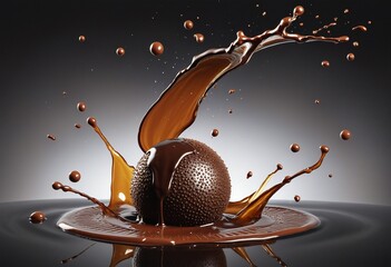 Wall Mural - Chocolate ball falling with sauce splashing 