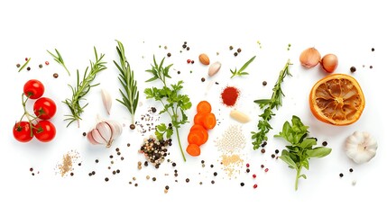 Various of vegetables and fruits on white background. Healthy food concept isolated.