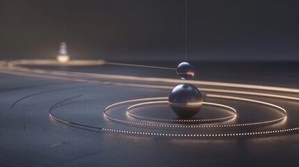 Poster - Abstract composition of suspended spheres creating glowing trails, set in a minimalistic and serene environment.
