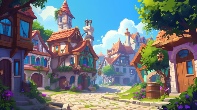 2D fairytale village for video games