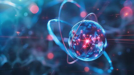 Aufkleber - A blue sphere with red and white dots surrounding it