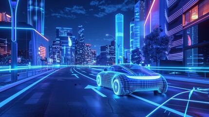 Poster - An autonomous future car glides seamlessly through a smart city, using advanced AI to navigate with precision and safety