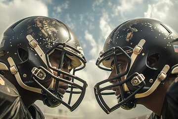 american football players facing off in the middle of an epic game