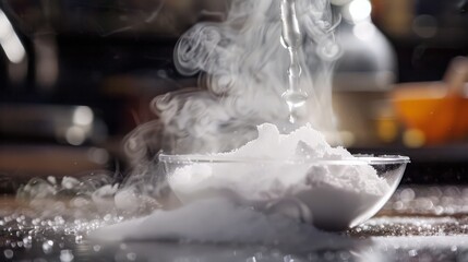 Poster - An experiment demonstrates the exothermic reaction between vinegar and baking soda.