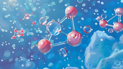 Poster - An illustration shows the chemical bonding in a water molecule, H2O.