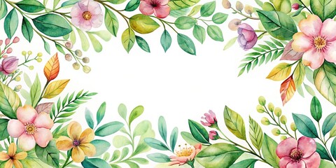 Wall Mural - Watercolor leaves and blossoms pattern design, watercolor, leaves, blossoms, seamless, pattern, nature, floral, botanical