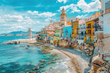 panoramic view of villajoyosa town and malladeta tower in spain picturesque coastal landscape