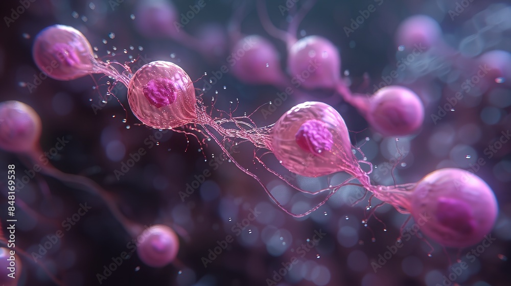 A close-up image of cells undergoing division and multiplication ...
