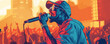© Sanych - Rapper with a microphone at an urban festival. Image of an artist attracting attention with his talent and charisma. Vector flat minimalistic isolated illustration