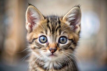Wall Mural - Close-up portrait of an adorable kitten looking directly at the camera , cute, kitten, close-up, portrait, feline, fluffy, whiskers