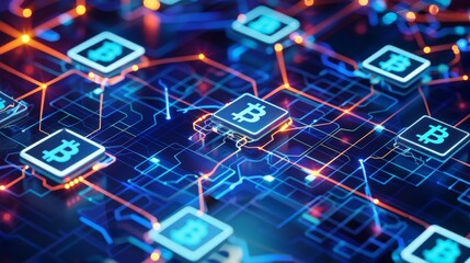 Poster - Create an image of a digital currency transaction taking place securely over a blockchain network.