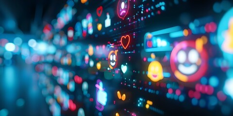 Poster - hieroglyphs morph into emojis on screen in a digital transformation display. concept digital transfo