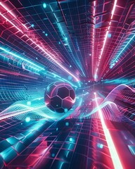 futuristic neon red and blue dynamic football background, concept football competition