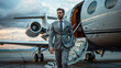 © Александр Марченко - A man in a suit walks away from a private jet on the tarmac.