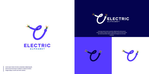 letter initial c with electric cable theme, logo graphic design.