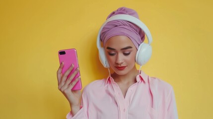 Wall Mural - The woman with headphones