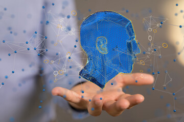 Aufkleber - Human head and brain.Deep learning , Machine learning and artificial intelligence , AI Technology,