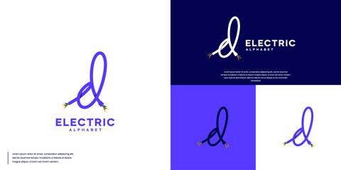 initials letter d with electric cable theme, logo illustration design.