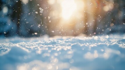 Poster - picturesque white snow flakes fluttering down in a tranquil winter landscape, evoking a sense of peace and tranquility.