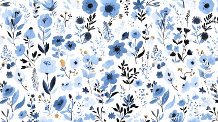 Wall Mural - delicate springtime florals featuring doodle style patterns with charming flowers and leaves are ele