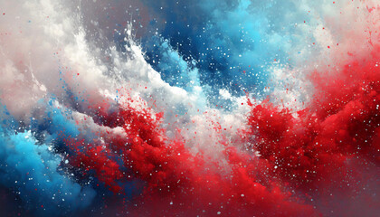 Wall Mural - abstract background of dust and paint with the colors of the usa flag, patriotic background for celebrating independence day, president's day and elections