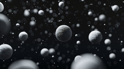 Wall Mural - A dark background with scattered spheres of white sphere floating in the air.