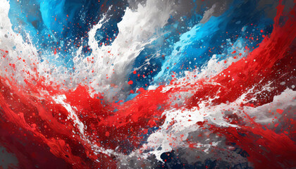 abstract background of dust and paint red white and blue colors, patriotic texture wallpaper
