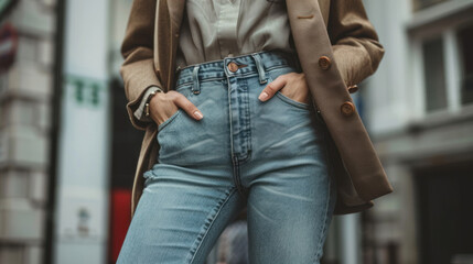 Wall Mural - Casual chic look with a blazer, jeans, and loafers