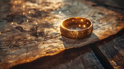 Golden Ring on an Antique Map